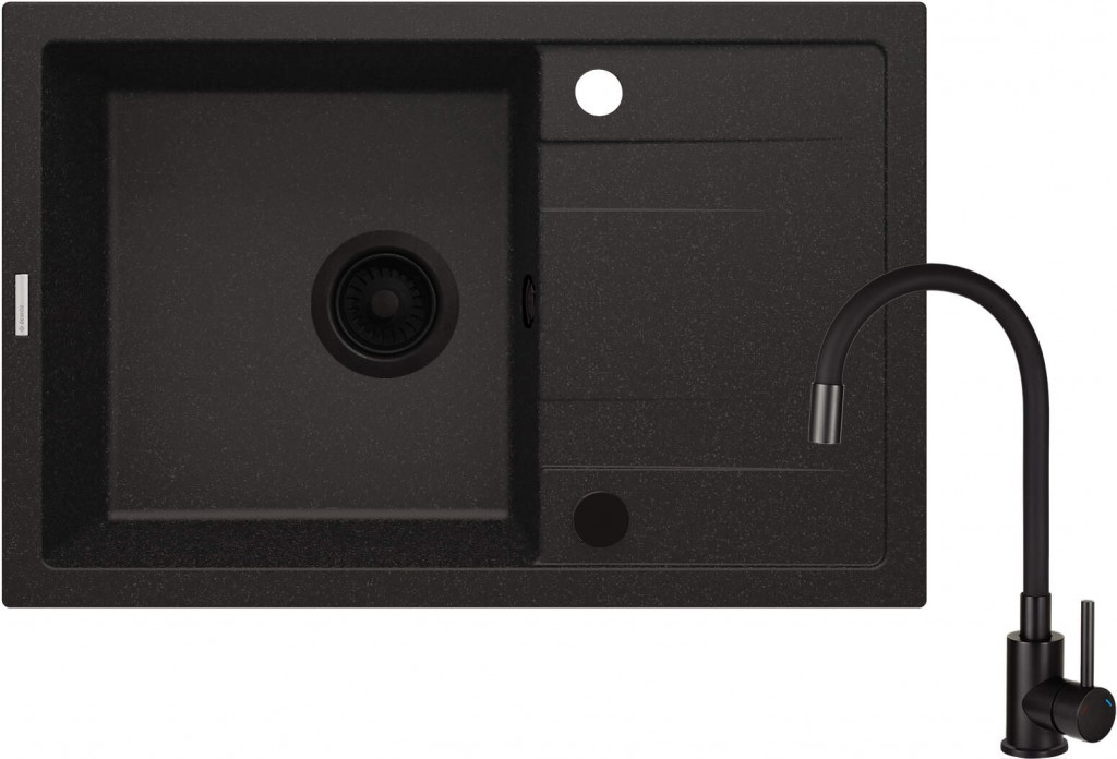 DEANTE DEANTE - Drez Corio z granitu metalickej grafitovej, s batériou, 1-drez s odkvapkávačom ZRCPG113