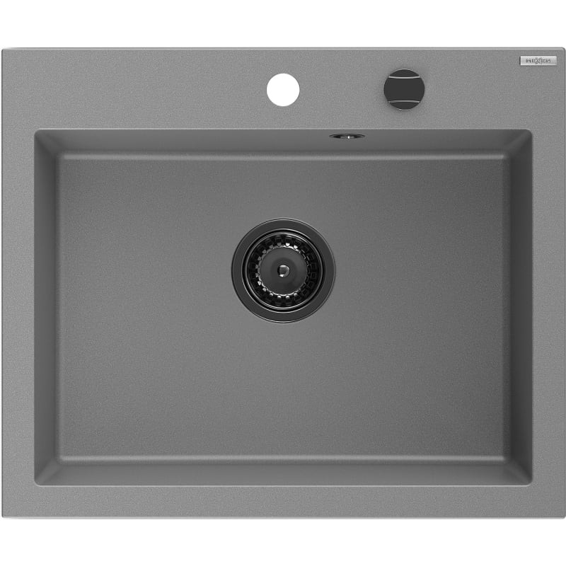 MEXEN/S MEXEN/S - Elix granitový drez 1-miska 600 x 500 mm, sivý, sifón čierna 6525601005-71-B