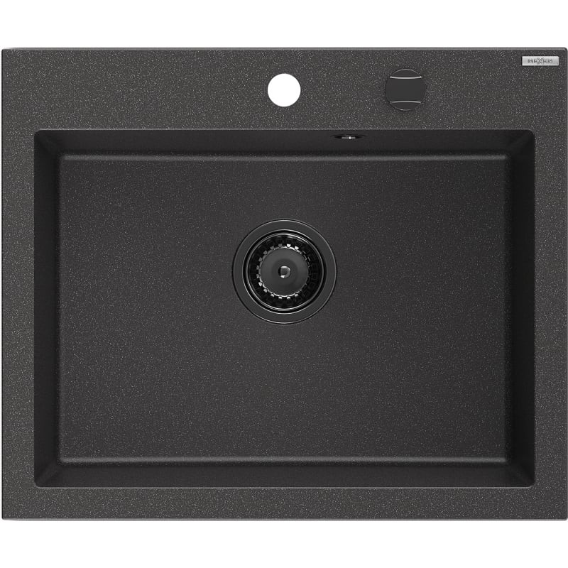 MEXEN/S MEXEN/S - Elix granitový drez 1-miska 600 x 500 mm, čierna kropenatá, sifón čierna 6525601005-76-B