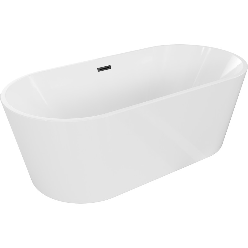 MEXEN/S - Luna voľne stojaca vaňa 140 x 75, biela, sifón a prepad čierna 52031407500-70