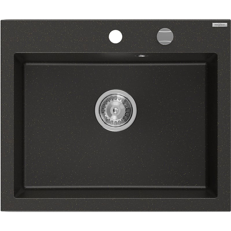 MEXEN MEXEN - Elix granitový drez 1-miska 600 x 500 mm, čierna/zlatá metalik, sifón chróm 6525601005-75