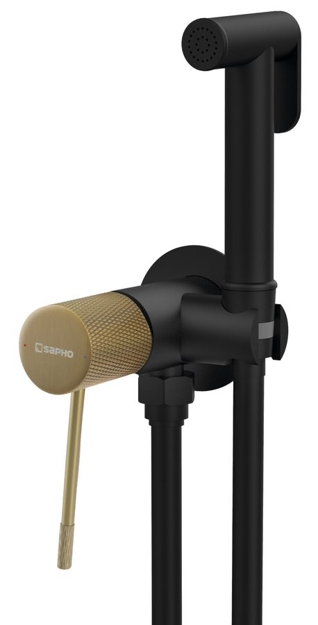 SAPHO - SOLARIS podomietková bidetová batéria so Stop sprškou, guľaty, čierna/zlato mat WD040G