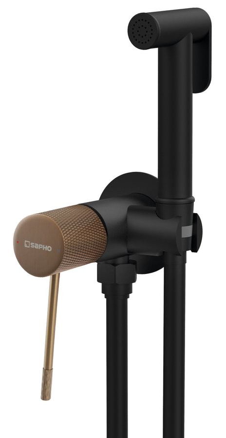 SAPHO - SOLARIS podomietková bidetová batéria so Stop sprškou, guľaty, čierna/meď mat WD040PG