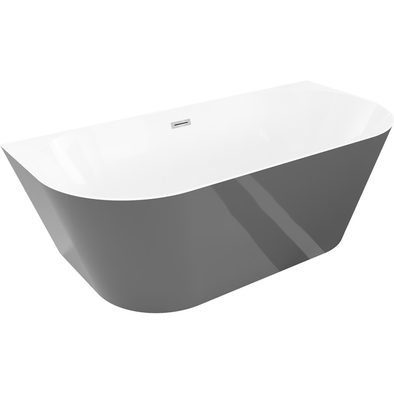 MEXEN/S - Oval Slim voľne stojaca vaňa nástenná 170 x 80, biela/sivá, sifón a prepad chróm 52661708062-01