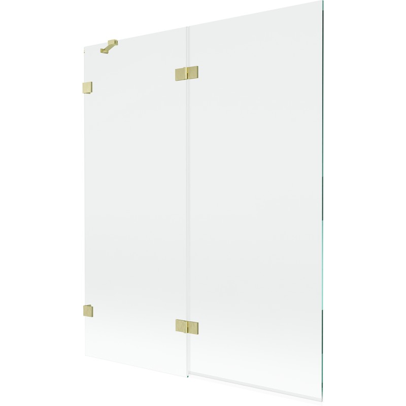MEXEN/S - Lunar vaňová zástena 2-krídlová ľavá 140 x 150, transparent, zlatá kartáčovaná 897-140-100-55-00-L