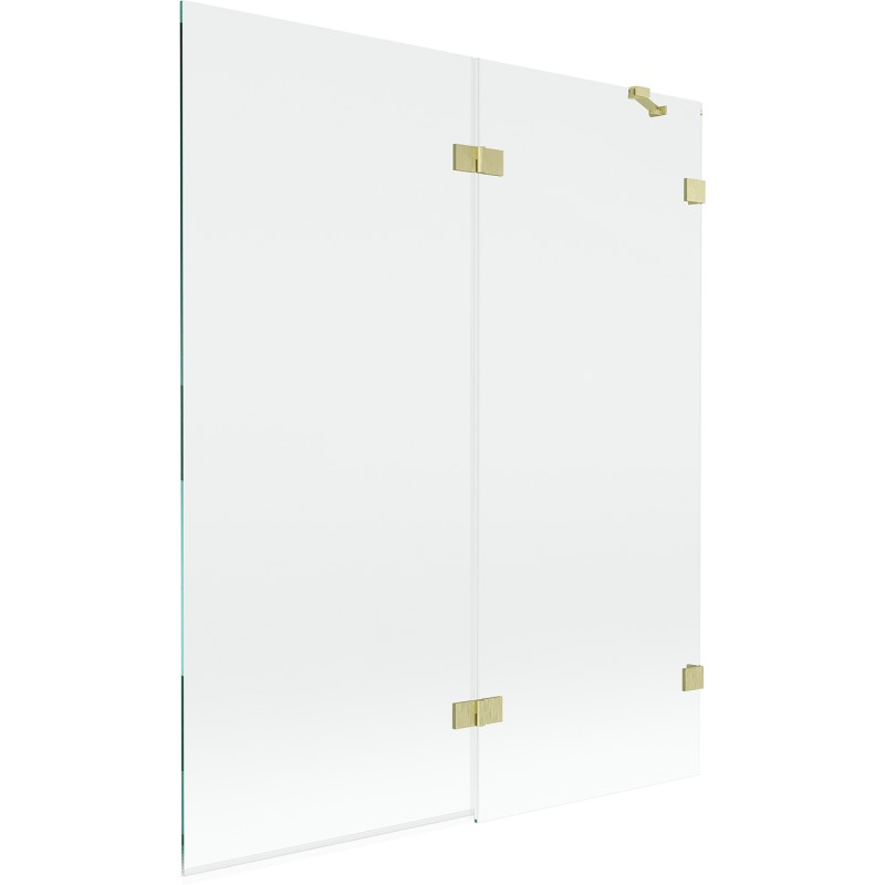 MEXEN/S - Lunar vaňová zástena 2-krídlová pravá 140 x 150, transparent, zlatá kartáčovaná 897-140-100-55-00-P