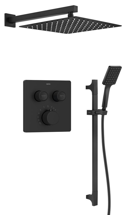 SAPHO SAPHO - SMART SELECT sprchový set s termostatickou batériou, 2 výstupy, posuvný držiak sprchy, čierna mat RP042B-02