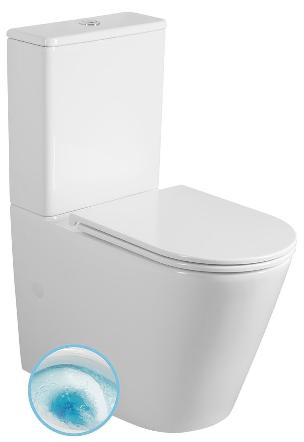 SAPHO - AVIS WC kombi, Vortex Rimless, spodný/zadný odpad, biela PC106V