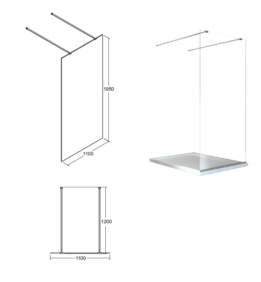 BESCO - Walk-in sprchovací kút AVEO DUE - Pevná stena - 50 cm, Rozmer A - 110 cm BCAVEODUE110+BCAVEO50