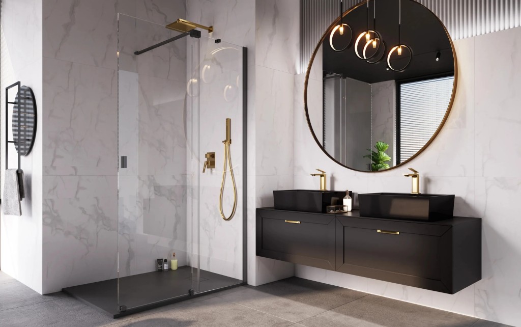 BESCO - Walk-in sprchovací kút VAYO BLACK - Farba rámu zásteny - Hliník čierny, Rozmer A - 110, Rozmer C - 200, Smer zatváranie - Univerzálny Ľavé / Pravé, Výplň - Číre bezpečnostné sklo - 8 mm BCVAYO110BC