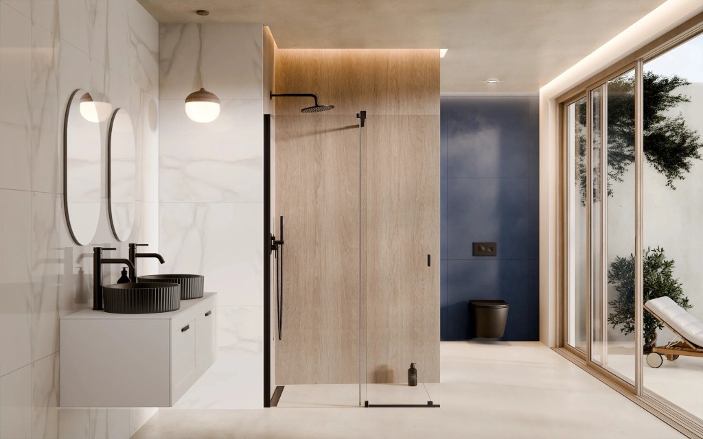 BESCO - Walk-in sprchovací kút VAYO BLACK - FARBA rámu - Čierna, Rozmer A - 130, Rozmer C - 200, Smer zatvárania - Univerzálne Ľavé / Pravé, Výplň - Číre bezpečnostné sklo - 8 mm BCVAYO130BC