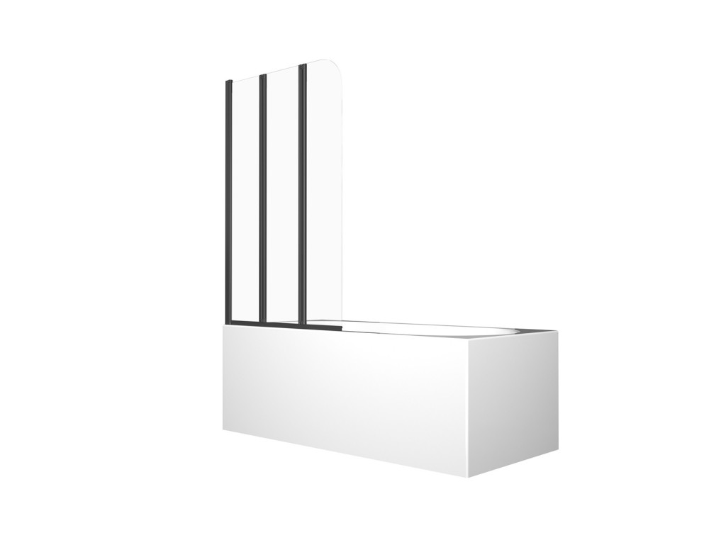 BESCO - Vaňová zástena PRIME 3 - FARBA rámu - Čierna, Rozmer A - 120 cm, Smer zatvárania - Univerzálny Ľavé / Pravé, Výplň - Číre bezpečnostné sklo - 5 mm BCPRIM12BC