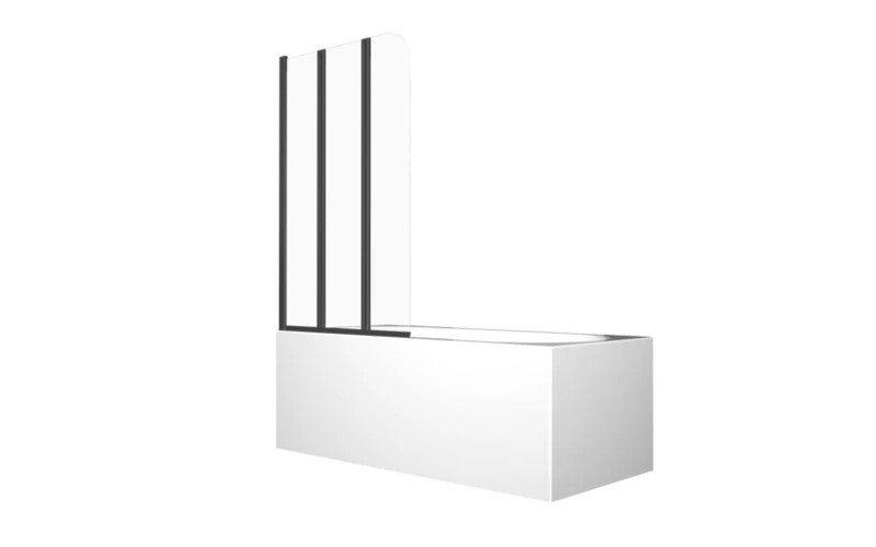 BESCO - Vaňová zástena PRIME 3 - FARBA rámu - Čierna, Rozmer A - 120 cm, Smer zatvárania - Univerzálny Ľavé / Pravé, Výplň - Číre bezpečnostné sklo - 5 mm BCPRIM12BC