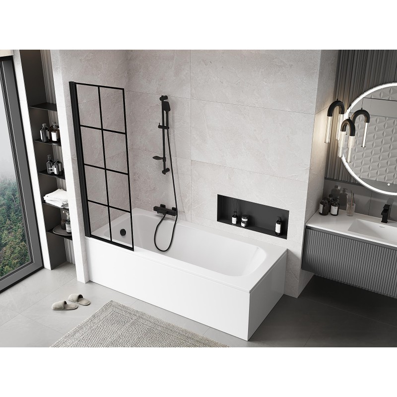 MEXEN - MIST vaňová zástena 60x150 cm 6mm 1-s, čierna, dekor, ľavá 8A9-060-001-70-77-L
