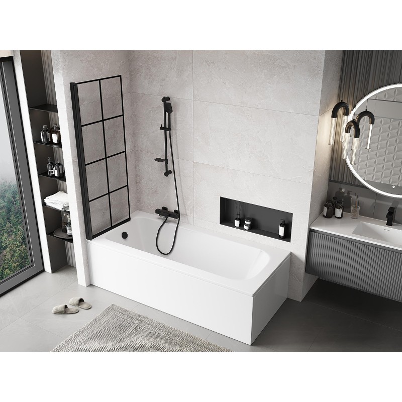 MEXEN - MIST vaňová zástena 60x150 cm 6mm 1-s, čierna, dekor, ľavá 8A9-060-001-70-77-L
