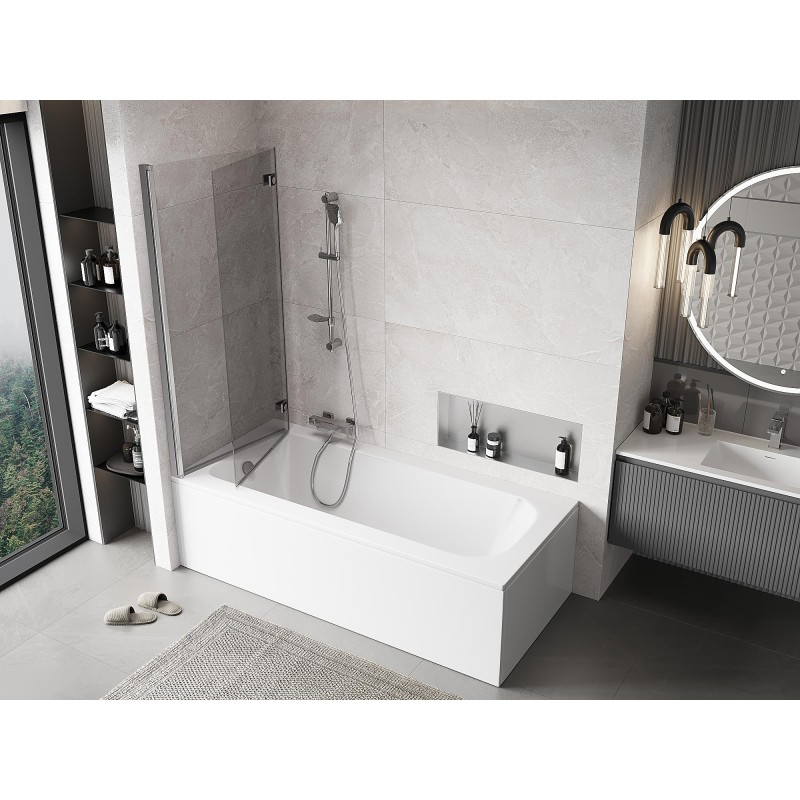 MEXEN - MIST vaňová zástena 140x150 cm 6mm 2-s, chróm, číra, ľavá 8A9-140-002-01-00-L