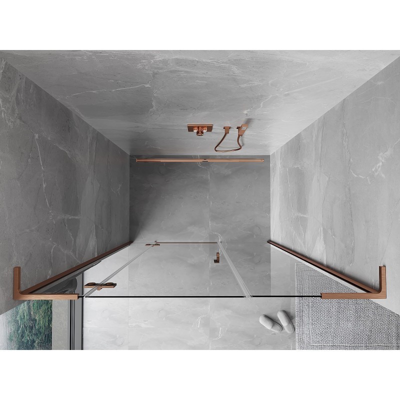 MEXEN/S - Mist-H L sprchové dvere krídlové ľavé 135, transparent, meď kartáčovaná 8A5L-135-001-65-00-L