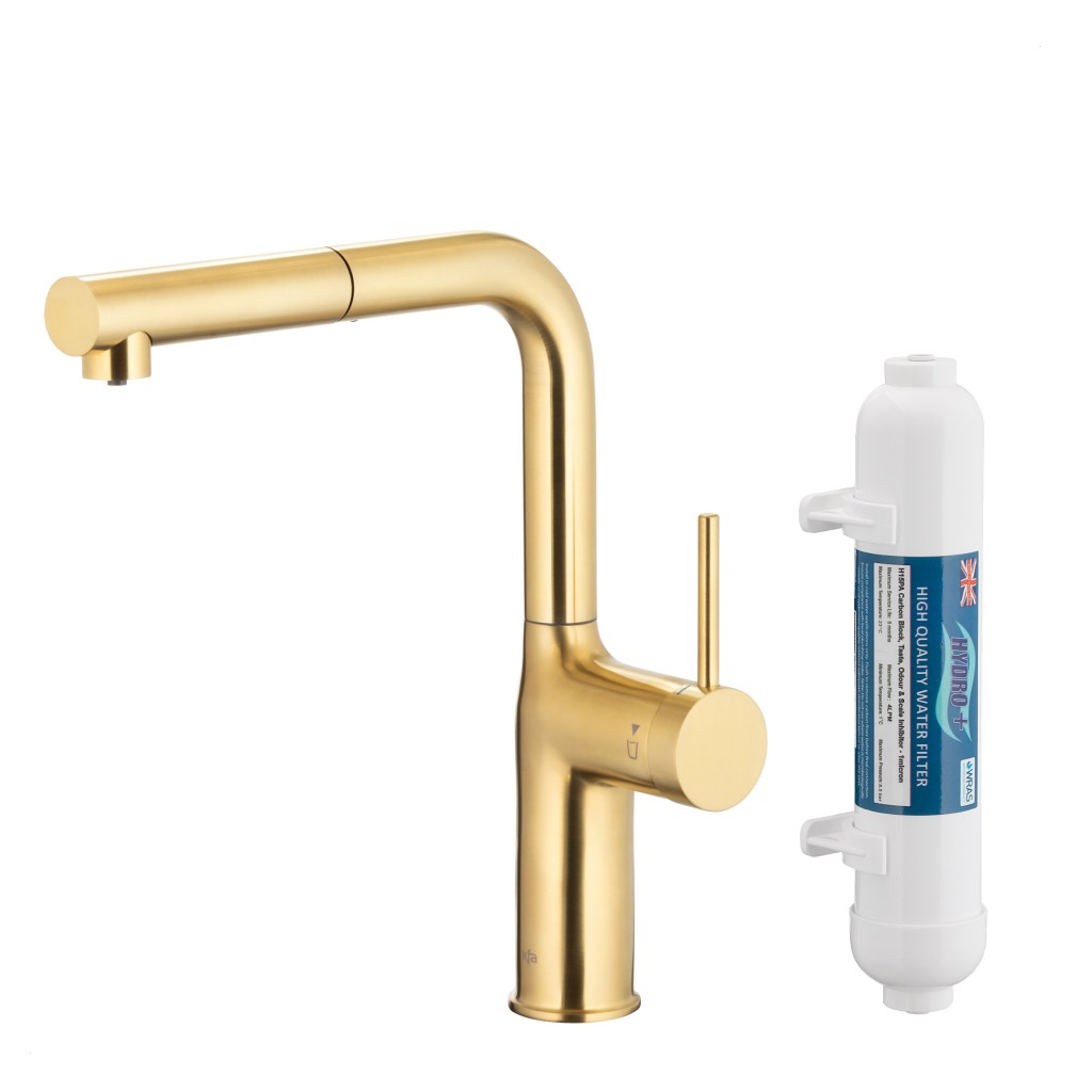 KFA - Duero Pure Move Pull-Out, filtračná s otočnou výtokovou trubicou, brúsené svetlé zlato + filter HYDRO+ (6623-422-39)