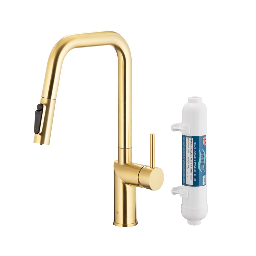 KFA - Duero pure style, filtrujúca, s výtokovou armatúrou, PVD brúsené svetlé zlato + filter hydro+ (6623-312-39)
