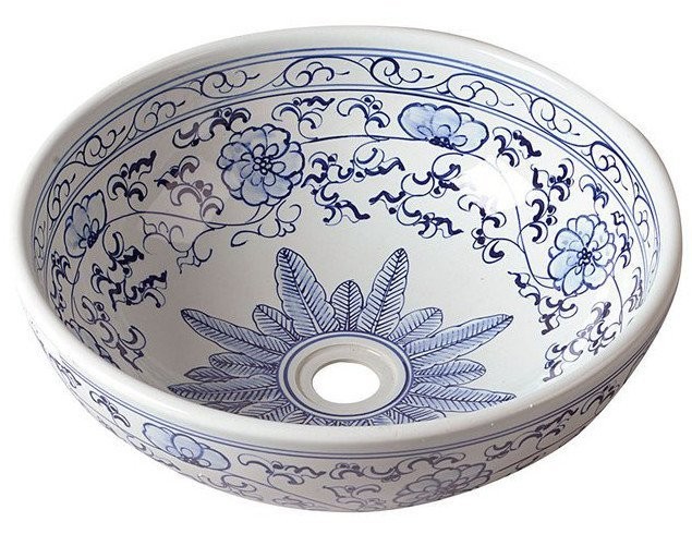 SAPHO - PRIORI keramické umývadlo na dosku Ø 41 cm, bielá s modrým vzorom (PI012)