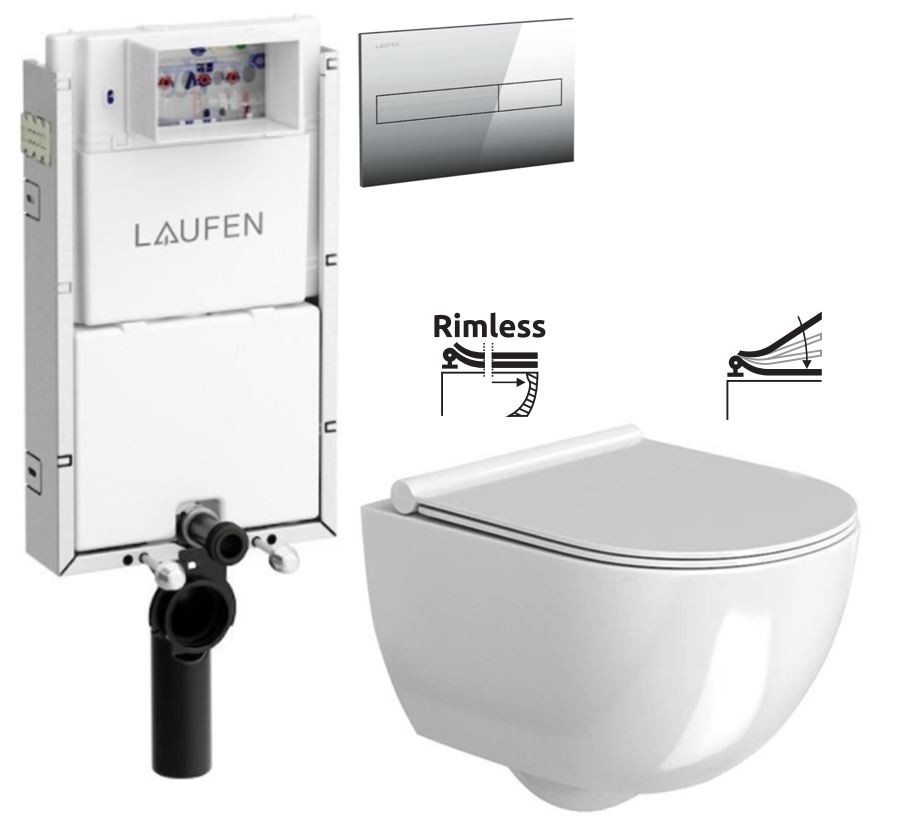 LAUFEN Podomít. systém LIS TW1 SET s chrómovým tlačidlom + WC REA Carter Rimlesss + SEDADLO (H8946630000001CR CT1)