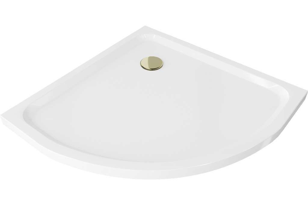 MEXEN/S - Flat sprchová vanička štvrťkruhová slim 80 x 80 cm, biela + zlatý sifón (41108080G)