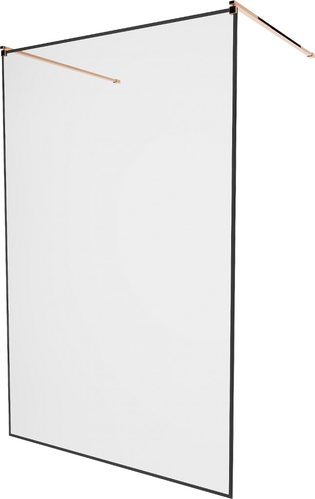 MEXEN/S - KIOTO samostatne stojaca sprchová zástena 100 x 200 cm, transparent/čierna vzor 8 mm, ružové zlato (800-100-002-60-70)