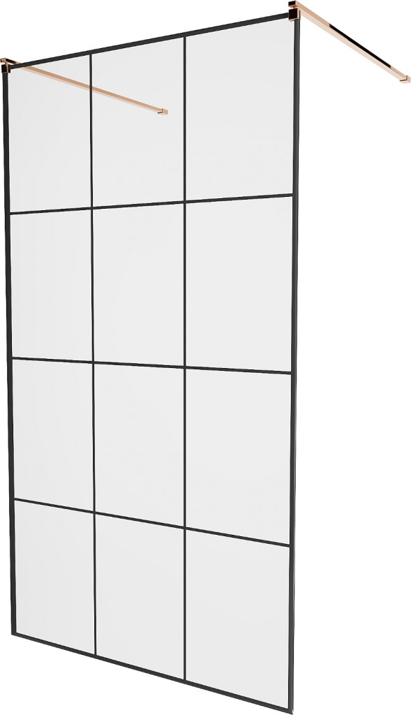 MEXEN/S - KIOTO samostatne stojaca sprchová zástena 100 x 200 cm, transparent/čierna vzor 8 mm, ružové zlato (800-100-002-60-77)