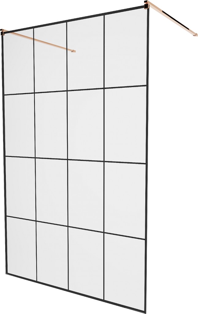 MEXEN/S - KIOTO samostatne stojaca sprchová zástena 130 x 200 cm, transparent/čierna vzor 8 mm, ružové zlato (800-130-002-60-77)
