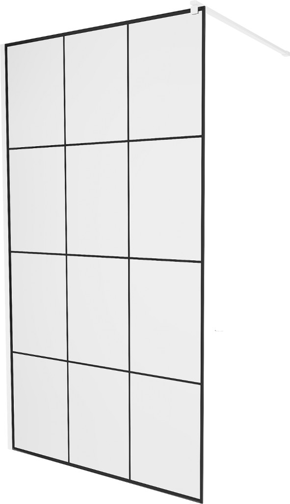 MEXEN/S - KIOTO Sprchová zástena WALK-IN 100 x 200 cm, transparent/čierny vzor 8 mm, biela (800-100-101-20-77)