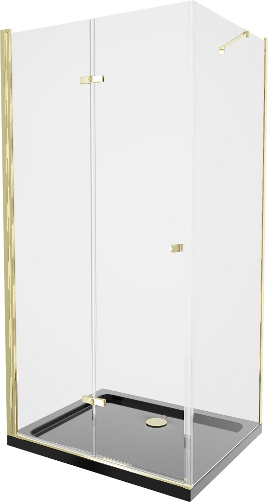 MEXEN/S - Lima sprchovací kút zalamovacie dvere 100 x 80 cm, transparent, zlatý + Flat čierna vanička so sifónom (856-100-080-50-00-4070G)