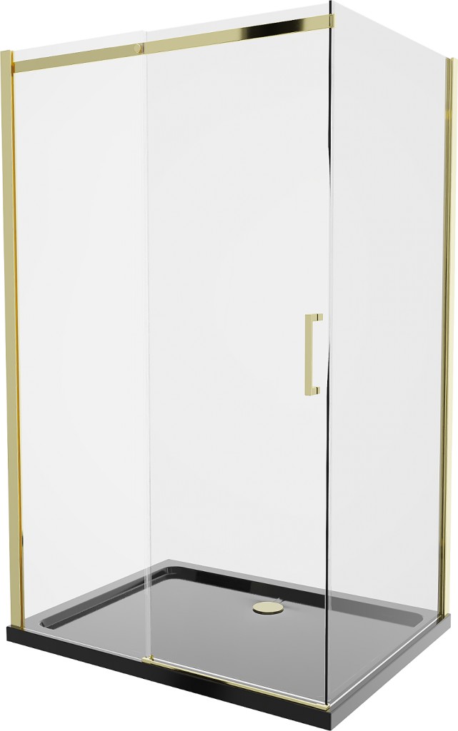MEXEN/S - Omega sprchovací kút 100x90 cm, transparent, zlatá + čierna vanička so sifónom (825-100-090-50-00-4070G)