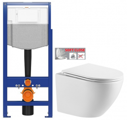 AKCE/SET - CERSANIT predstenový inštalačný systém bez tlačidla + WC INVENA LIMNOS WITH SOFT  se sedlem RIMLESS (K97-526 X LI1)