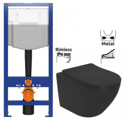 AKCE/SET - CERSANIT predstenový inštalačný systém bez tlačidla + WC REA CARLO MINI RIMLESS ČIERNY MAT + SEDADLO (K97-526 X MM1)