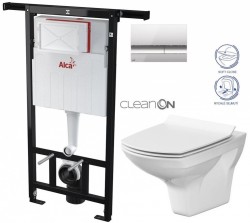 ALCA ALCA Jádromodul - predstenový inštalačný systém s chrómovým tlačidlom M1721 + WC CERSANIT CLEANON CARINA + SEDADLO (AM102/1120 M1721 CA3)