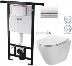 ALCA ALCA Jádromodul - predstenový inštalačný systém s chrómovým tlačidlom M1721 + WC CERSANIT CLEANON CITY (AM102/1120 M1721 CI1)