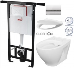 ALCA ALCA Jádromodul - predstenový inštalačný systém s chrómovým tlačidlom M1721 + WC CERSANIT CLEANON MODUO + SEDADLO (AM102/1120 M1721 MO1)