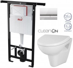 ALCA ALCA Jádromodul - predstenový inštalačný systém s chrómovým tlačidlom M1721 + WC CERSANIT CLEANON PARVA + SEDADLO (AM102/1120 M1721 PA1)