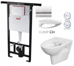 ALCA ALCA Jádromodul - predstenový inštalačný systém s chrómovým tlačidlom M1721 + WC CERSANIT CLEANON PARVA + SEDADLO (AM102/1120 M1721 PA2)