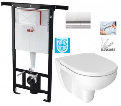 ALCA ALCA Jádromodul - predstenový inštalačný systém s chrómovým tlačidlom M1721 + WC JIKA LYRA PLUS RIMLESS + SEDADLO duraplastu SLOWCLOSE (AM102/1120 M1721 LY2)