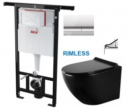 ALCA ALCA Jádromodul - predstenový inštalačný systém s chrómovým tlačidlom M1721 + WC MEXEN LENA ČERNÁ Rimless + SEDADLO (AM102/1120 M1721 ME01)