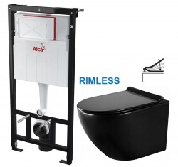 ALCA ALCA Sádromodul - predstenový inštalačný systém bez tlačidla + WC MEXEN LENA ČERNÁ Rimless + SEDADLO (AM101/1120 X ME01)