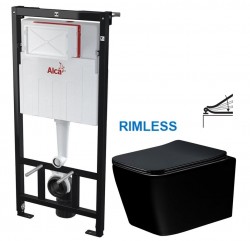 ALCA ALCA Sádromodul - predstenový inštalačný systém bez tlačidla + WC MEXEN TEO ČERNÁ Rimless + SEDADLO (AM101/1120 X ME02)