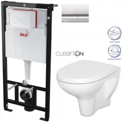 ALCA ALCA Sádromodul - predstenový inštalačný systém s chrómovým tlačidlom M1721 + WC CERSANIT ARTECO CLEANON + SEDADLO (AM101/1120 M1721 AT1)
