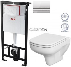 ALCA ALCA Sádromodul - predstenový inštalačný systém s chrómovým tlačidlom M1721 + WC CERSANIT CLEANON COLOUR + SEDADLO (AM101/1120 M1721 CN1)