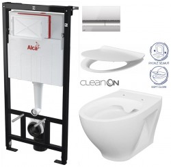 ALCA ALCA Sádromodul - predstenový inštalačný systém s chrómovým tlačidlom M1721 + WC CERSANIT CLEANON MODUO + SEDADLO (AM101/1120 M1721 MO1)