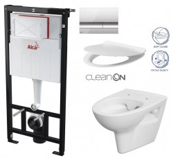 ALCA ALCA Sádromodul - predstenový inštalačný systém s chrómovým tlačidlom M1721 + WC CERSANIT CLEANON PARVA + SEDADLO (AM101/1120 M1721 PA2)