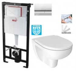 ALCA ALCA Sádromodul - predstenový inštalačný systém s chrómovým tlačidlom M1721 + WC JIKA LYRA PLUS RIMLESS + SEDADLO duraplastu SLOWCLOSE (AM101/1120 M1721 LY2)