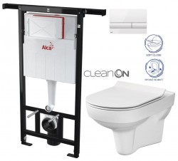 ALCA Jádromodul - predstenový inštalačný systém s bielym tlačidlom M1710 + WC CERSANIT CITY NEW CLEANON + WC SEDENIE SLIM (AM102/1120 M1710 CI2)