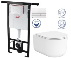 ALCA Jádromodul - predstenový inštalačný systém s bielym tlačidlom M1710 + WC CERSANIT INTRO PRO OVAL /vírivé splachovanie/ + sedadlo (AM102/1120 M1710 IR1)